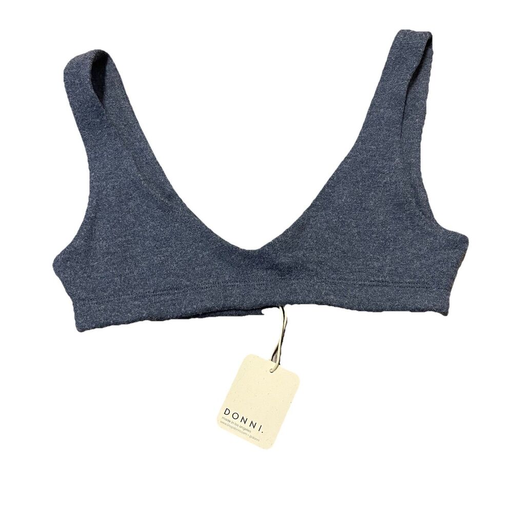 NWT DONNI Bralette Size Small Charcoal Grey V Neck Thick Sweater Stretch Comfy